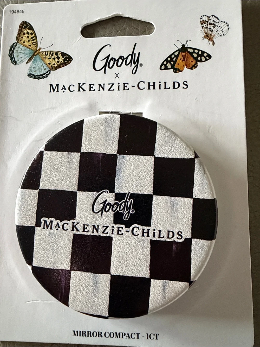 Mackenzie Childs x Goody Mirror Compact Courtly Check Black 2 2/4
